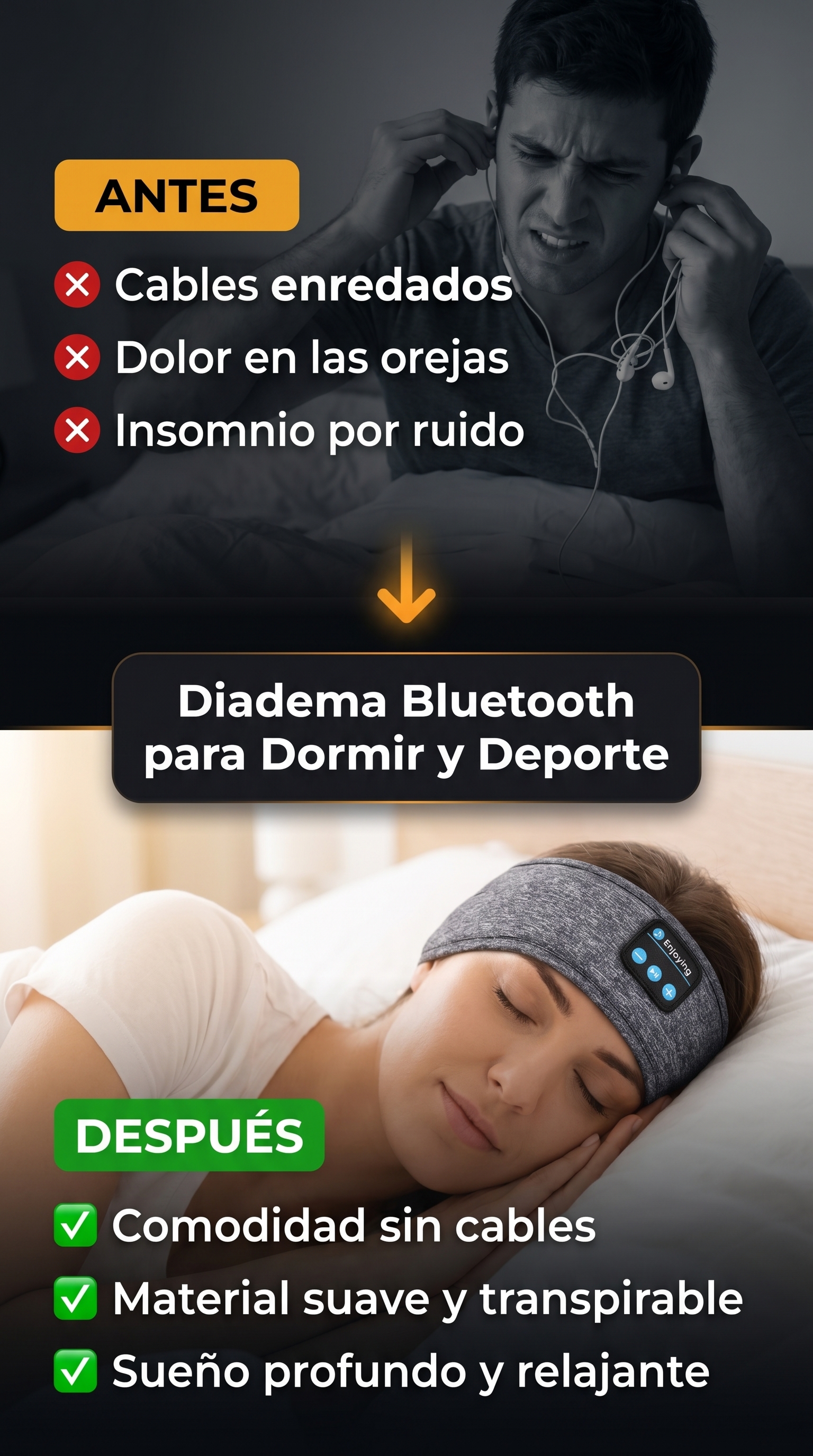 Diadema Bluetooth para Dormir y Deporte