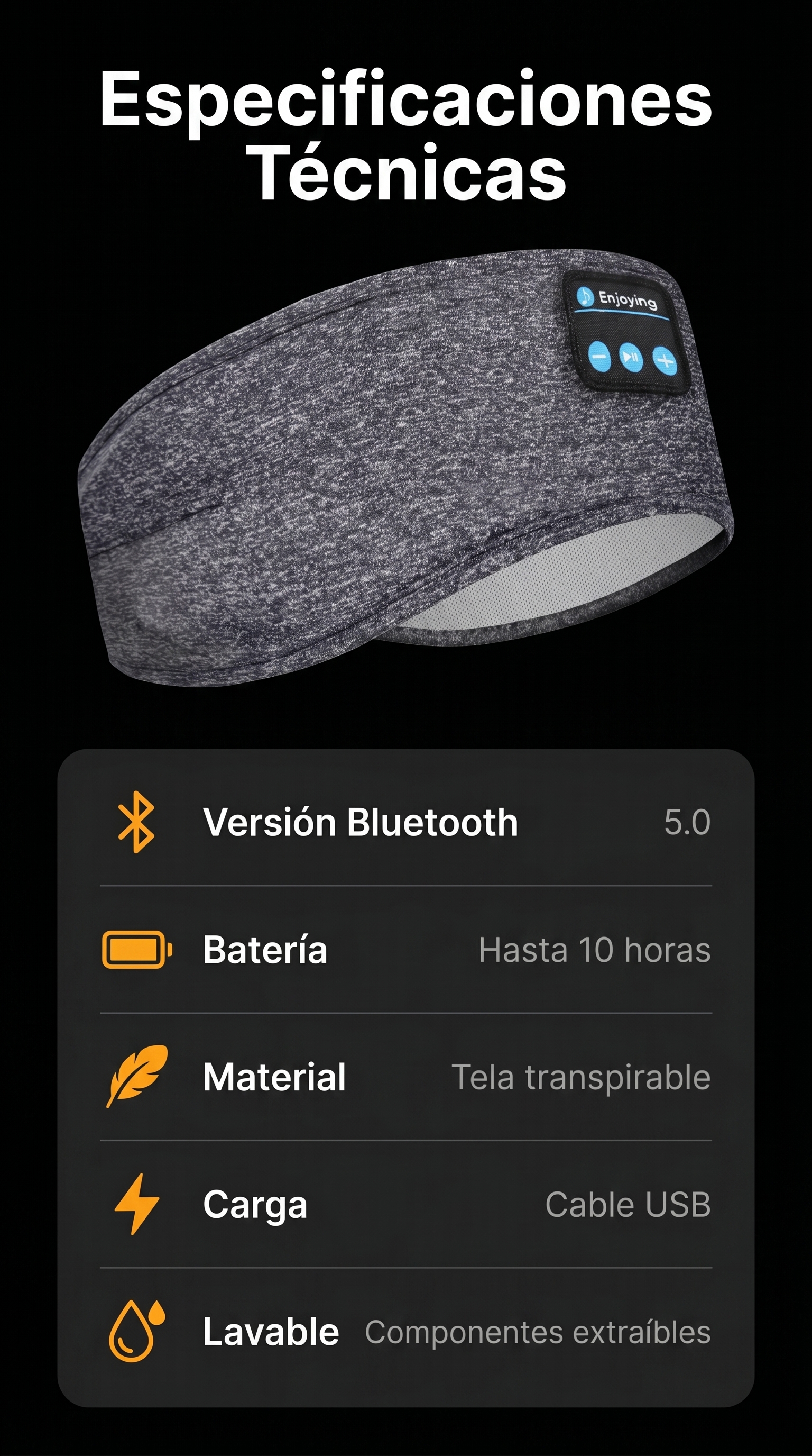 Diadema Bluetooth para Dormir y Deporte