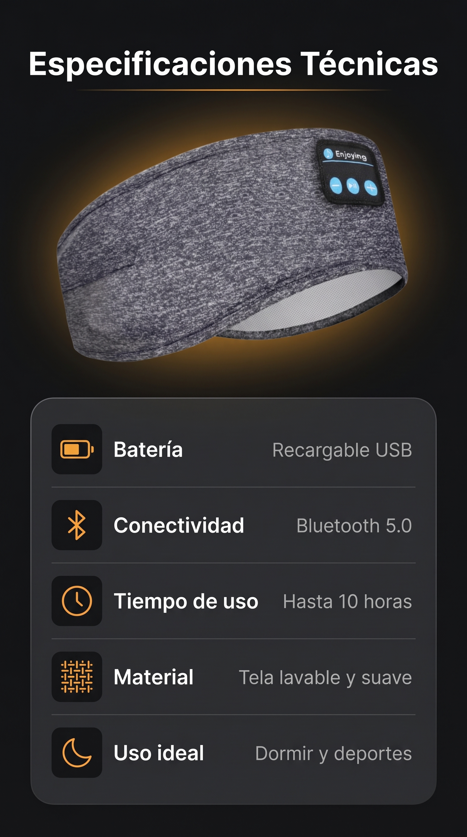 Diadema Bluetooth - Auriculares para dormir y deporte