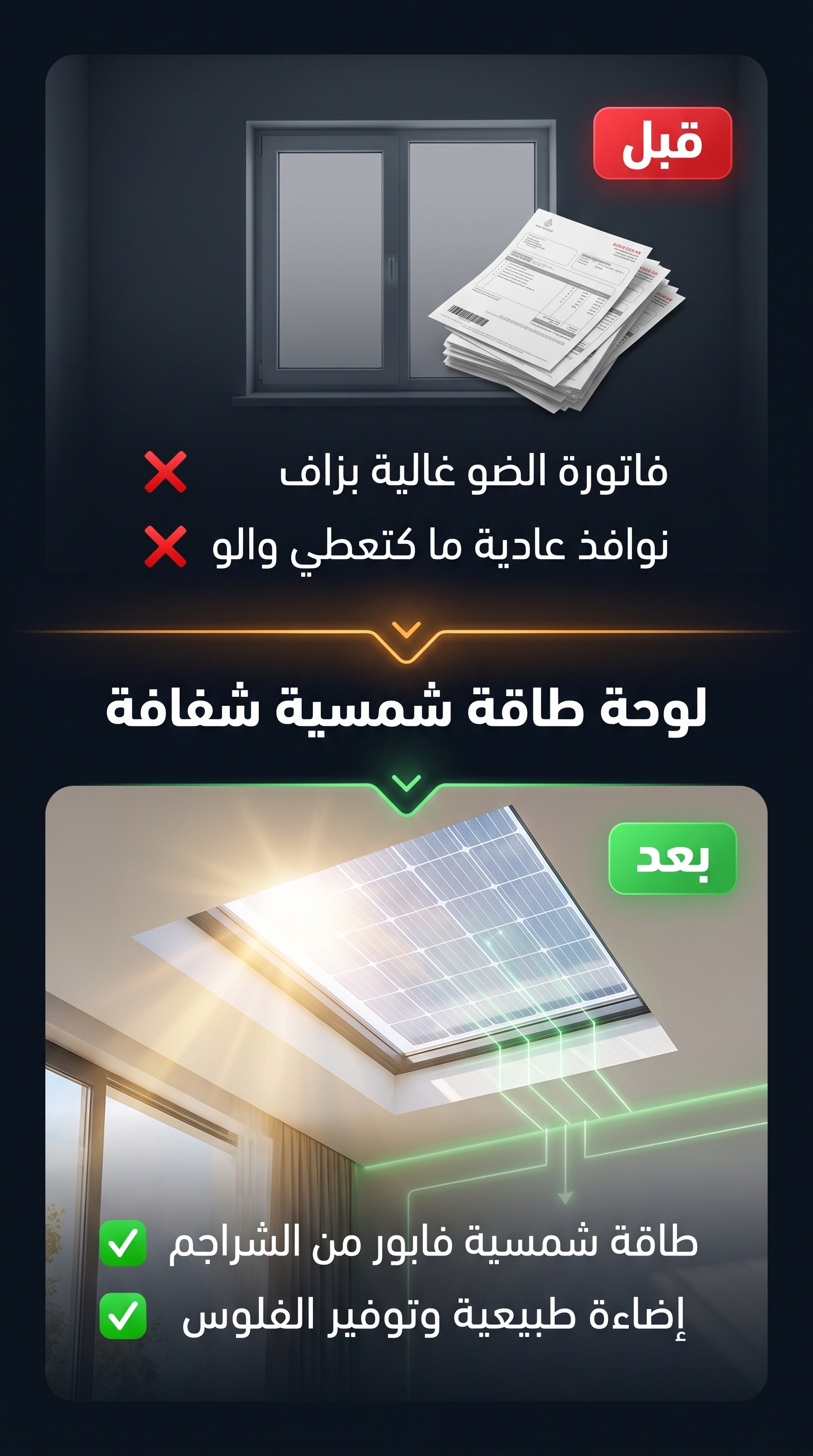 لوحة طاقة شمسية شفافة للنوافذ والأسقف